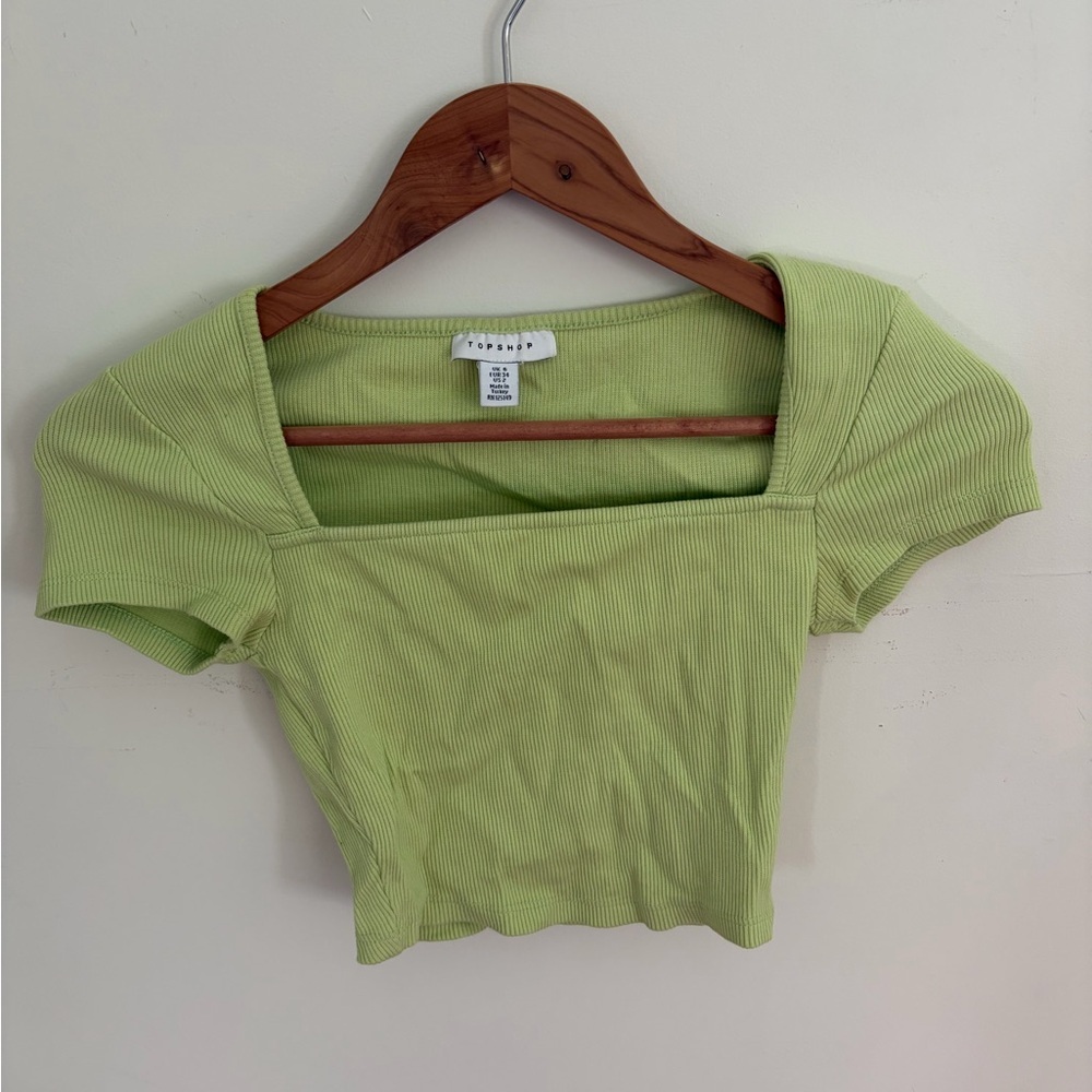 Topshop Light Green Ribbed Crop Top